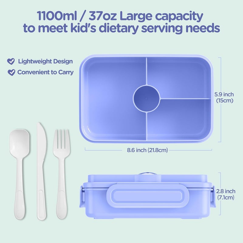 Jelife Bento Lunch Box for Kids - Large Bento-Style Leakproof Bento Boxes with 4 Compartments Lunchbox with Silverware for Kids Back to School, Reusable On-the-Go Meal and Snack Containers,Macaron - Image 4